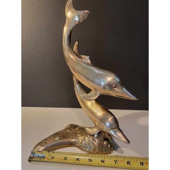 Vintage Brass Swimming Dolphins Sculpture Whimisical Statues - Picture 10 of 11